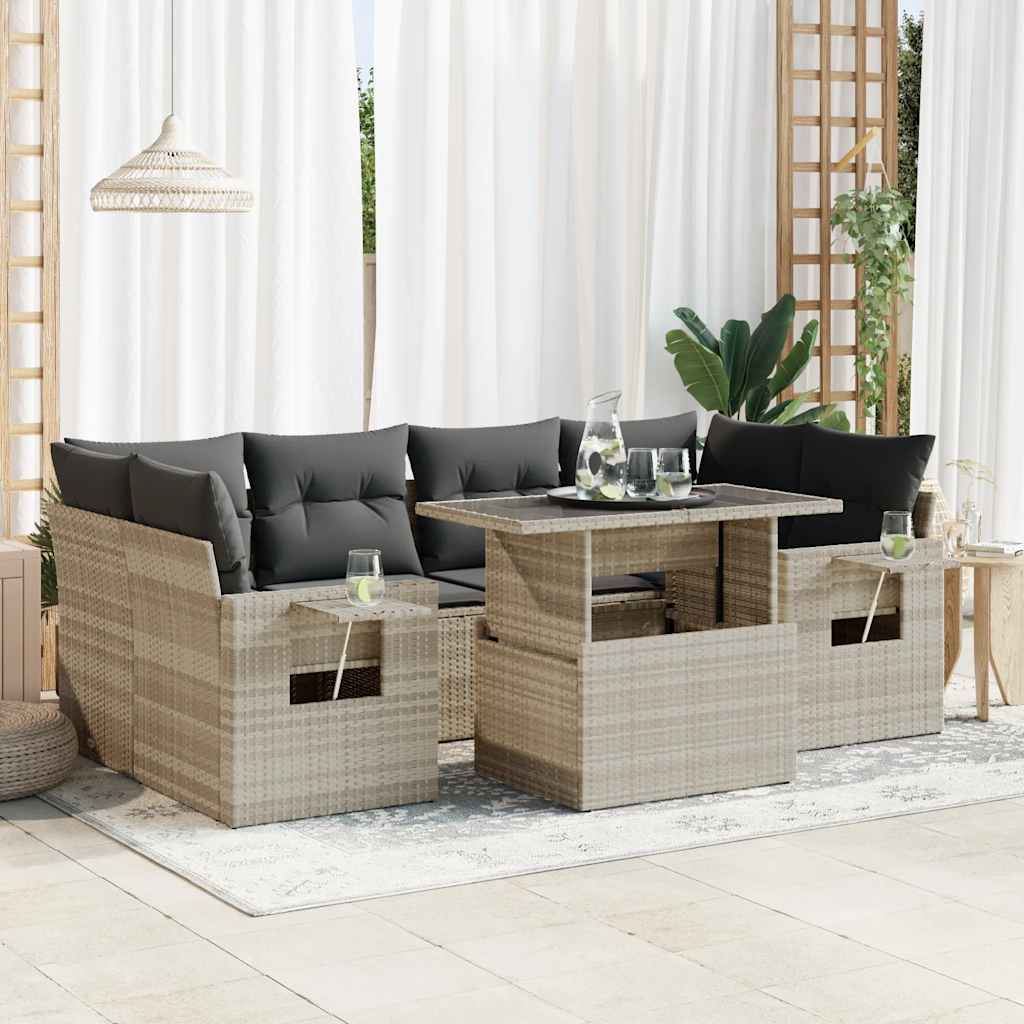 7-tlg. Garten-Sofagarnitur mit Kissen Schwarz Poly Rattan