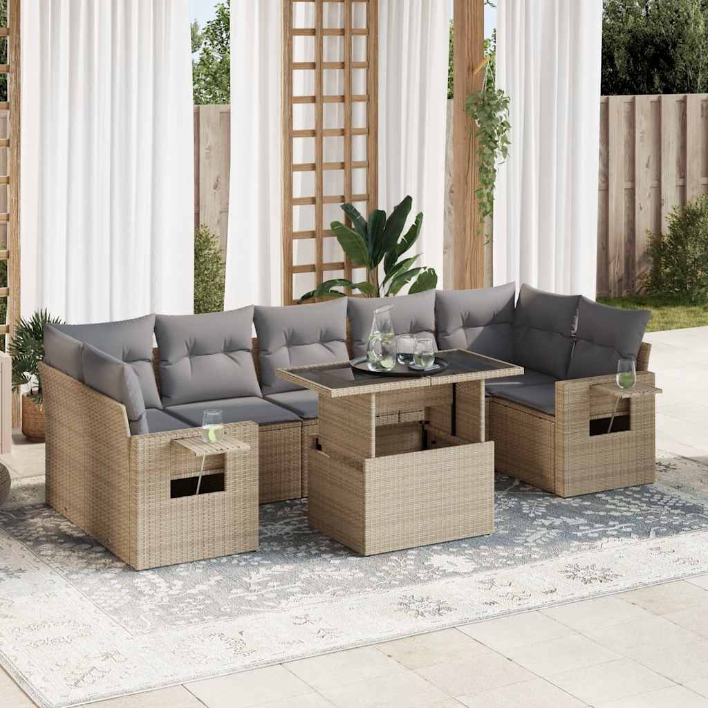 8-tlg. Garten-Sofagarnitur mit Kissen Schwarz Poly Rattan
