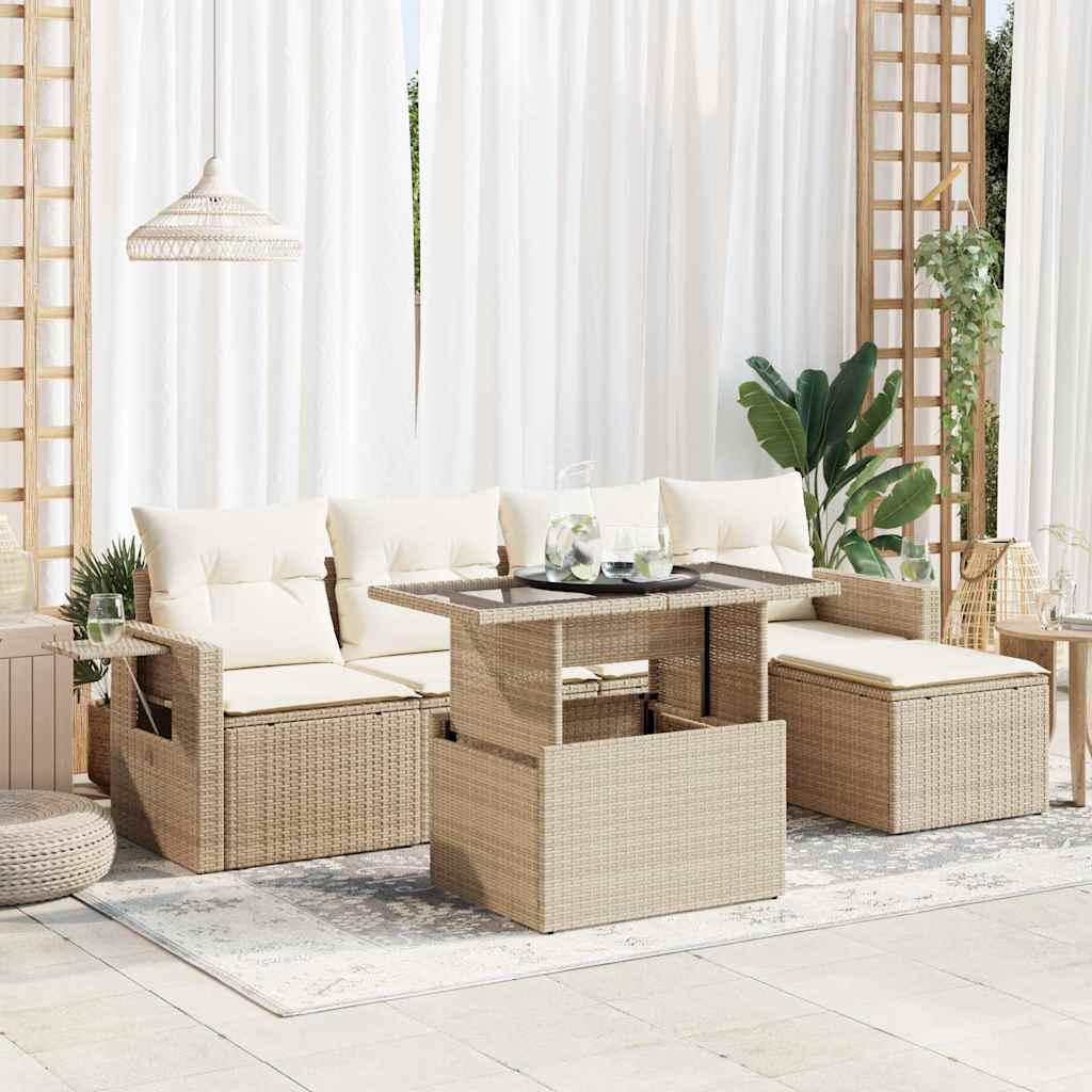 6-tlg. Garten-Sofagarnitur mit Kissen Schwarz Poly Rattan
