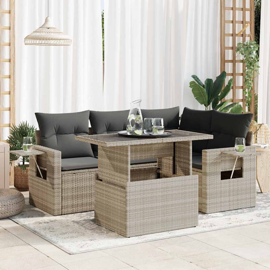 5-tlg. Garten-Sofagarnitur mit Kissen Schwarz Poly Rattan