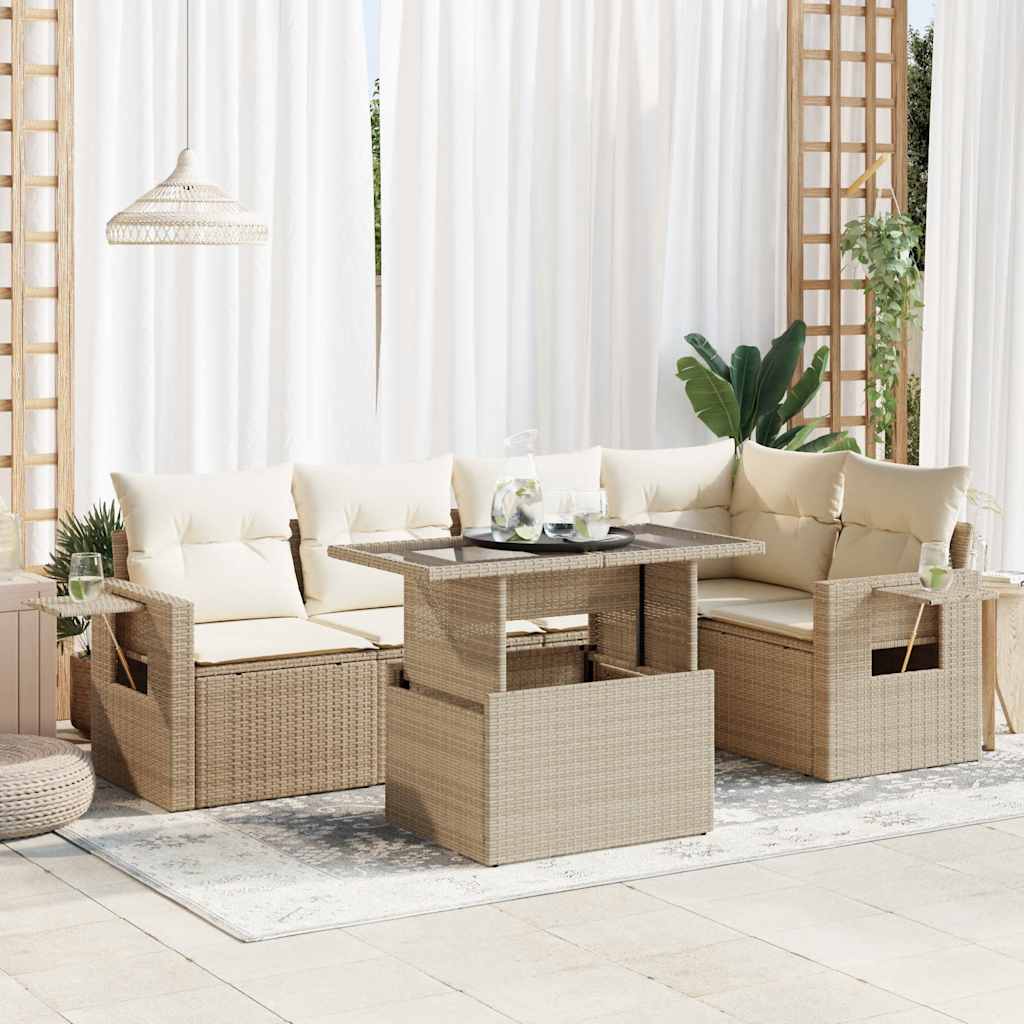 6-tlg. Garten-Sofagarnitur mit Kissen Schwarz Poly Rattan
