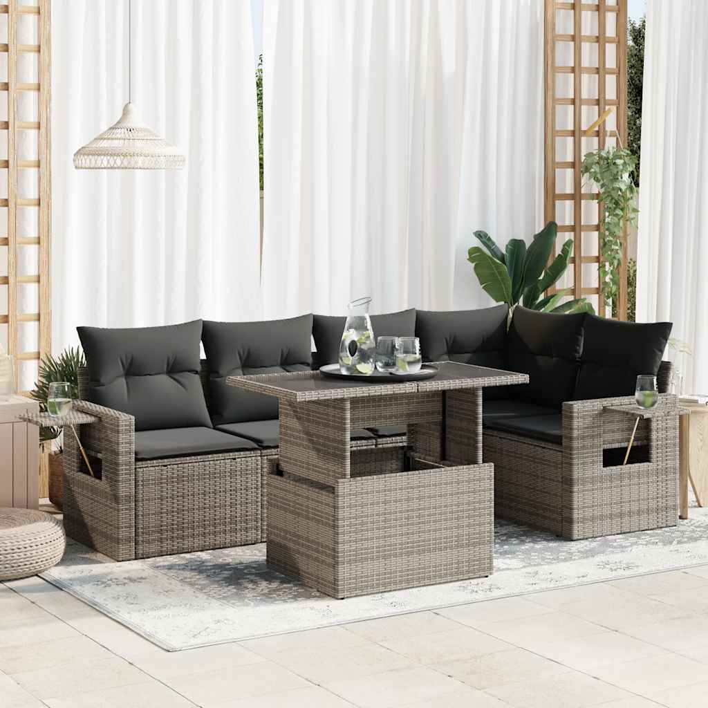 6-tlg. Garten-Sofagarnitur mit Kissen Schwarz Poly Rattan