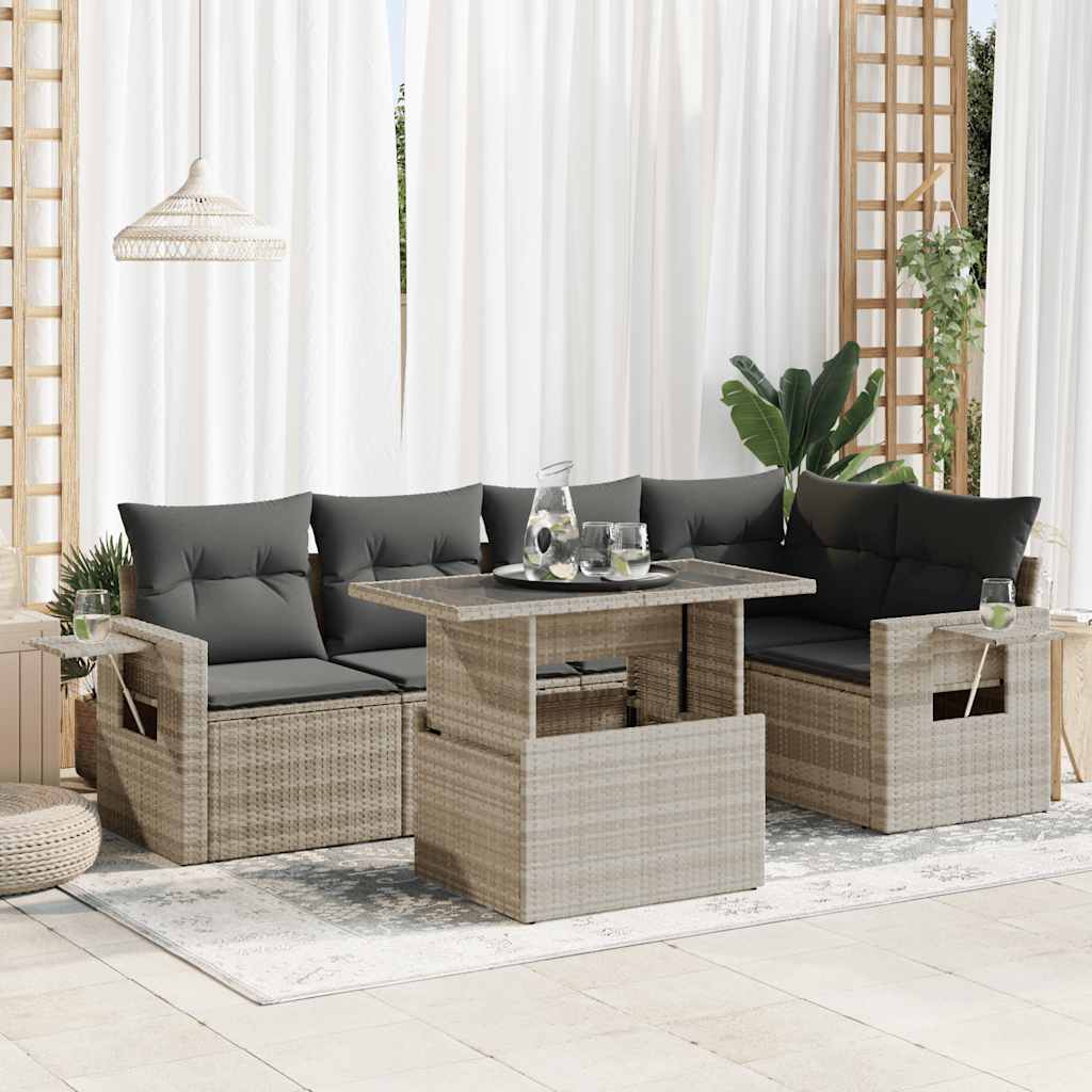 6-tlg. Garten-Sofagarnitur mit Kissen Schwarz Poly Rattan
