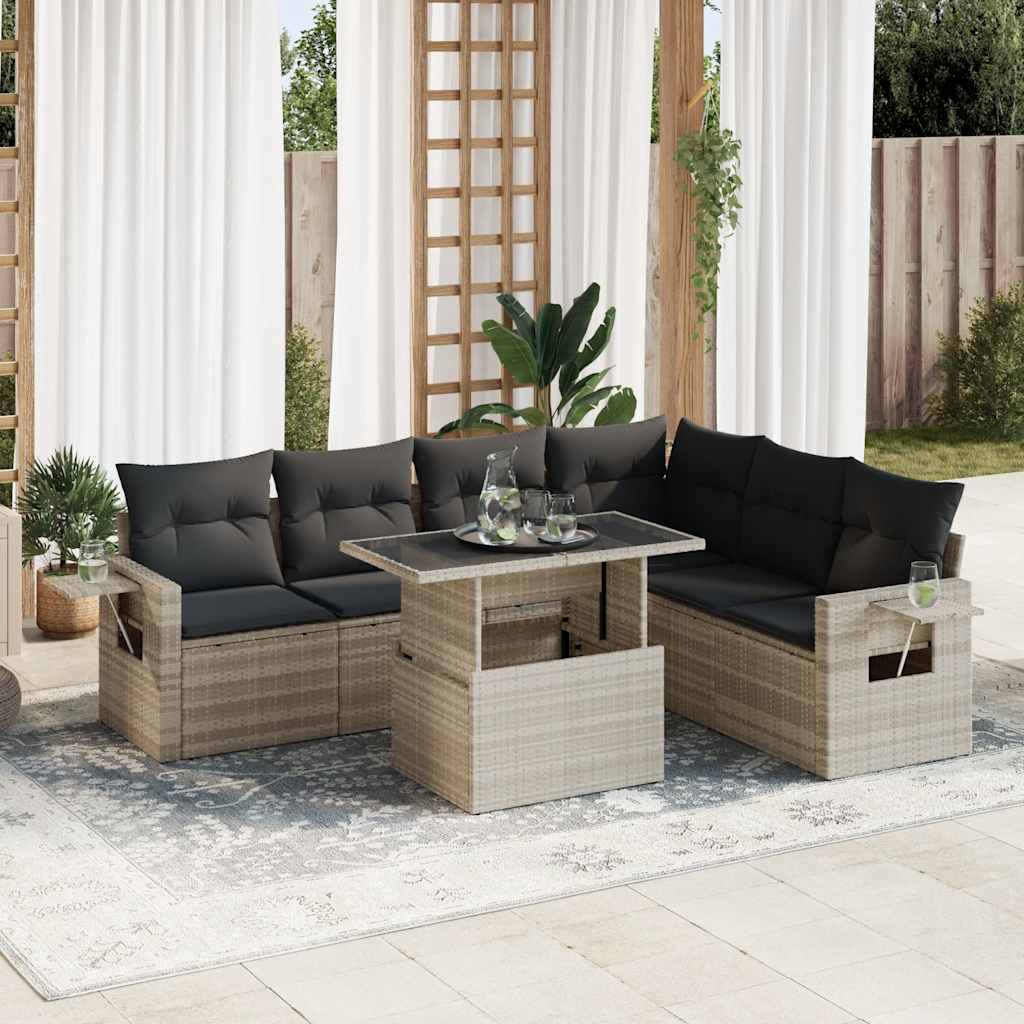 7-tlg. Garten-Sofagarnitur mit Kissen Schwarz Poly Rattan