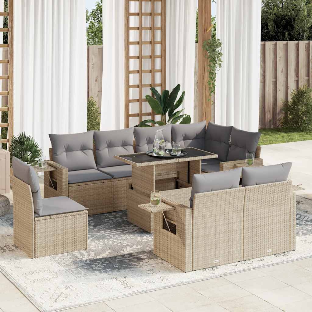 9-tlg. Garten-Sofagarnitur mit Kissen Schwarz Poly Rattan