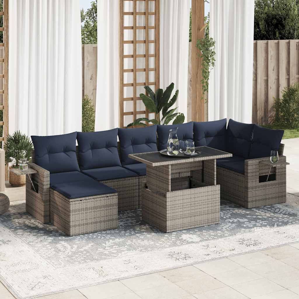 8-teiliges Gartensofa-Set mit Kissen, schwarzes Polyrattan