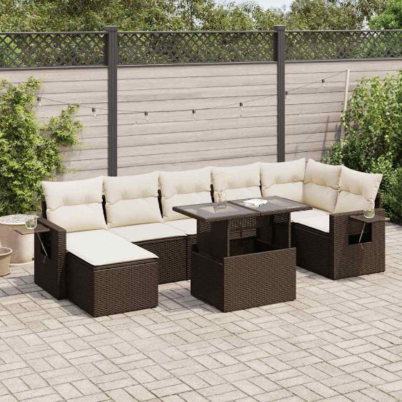 8-tlg. Garten-Sofagarnitur mit Kissen Schwarz Poly Rattan