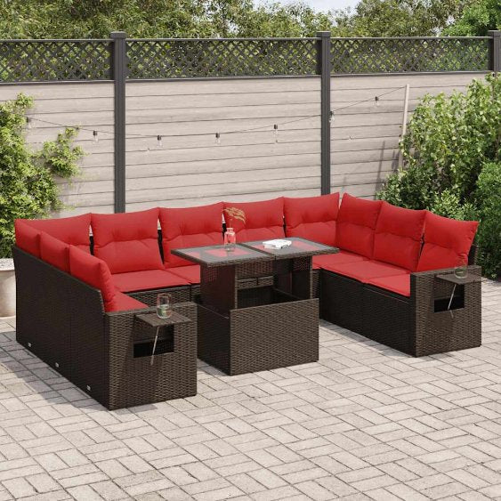 vidaXL 10-teiliges Gartensofa-Set mit Kissen, schwarzes Polyrattan