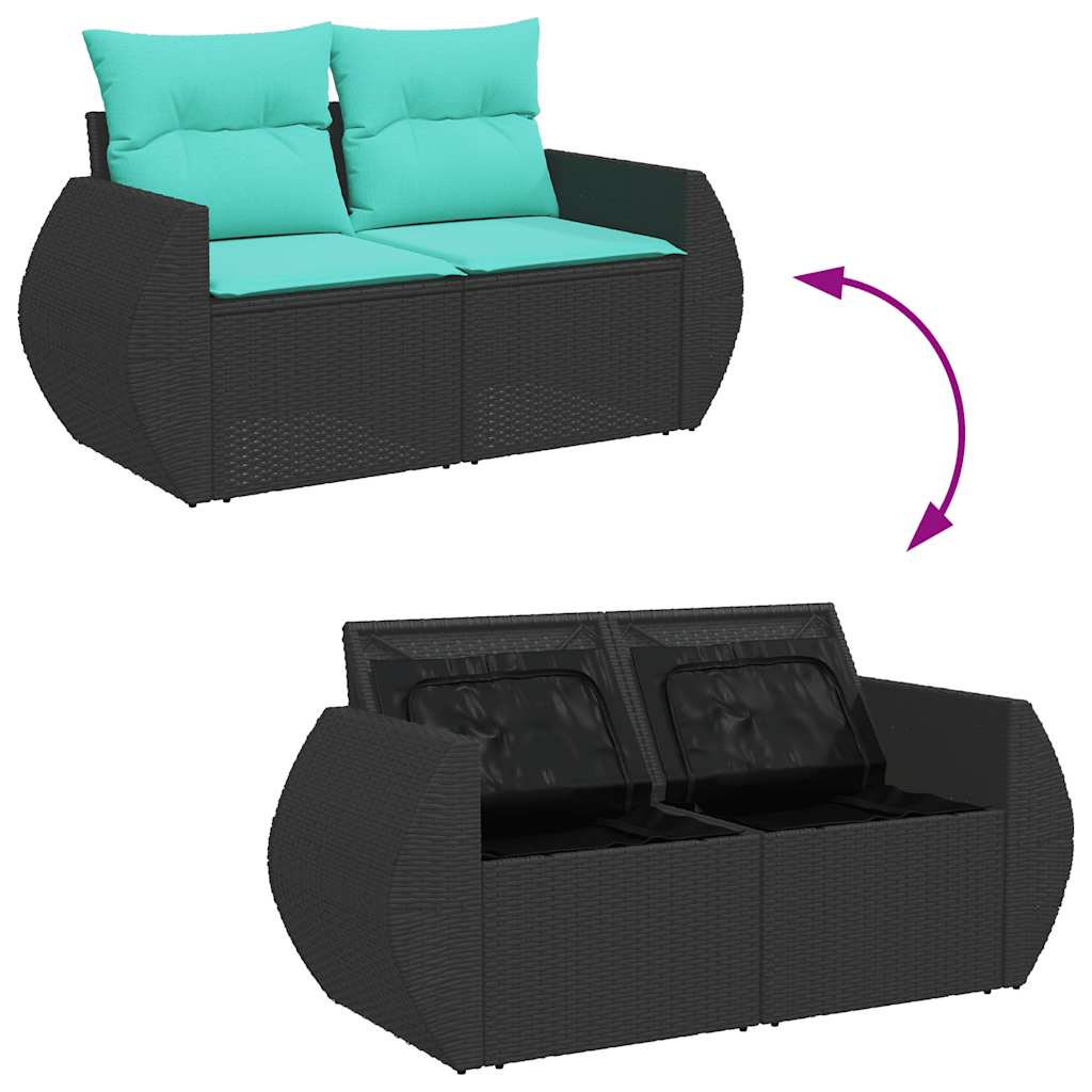 6-tlg. Garten-Sofagarnitur mit Kissen Schwarz Poly Rattan