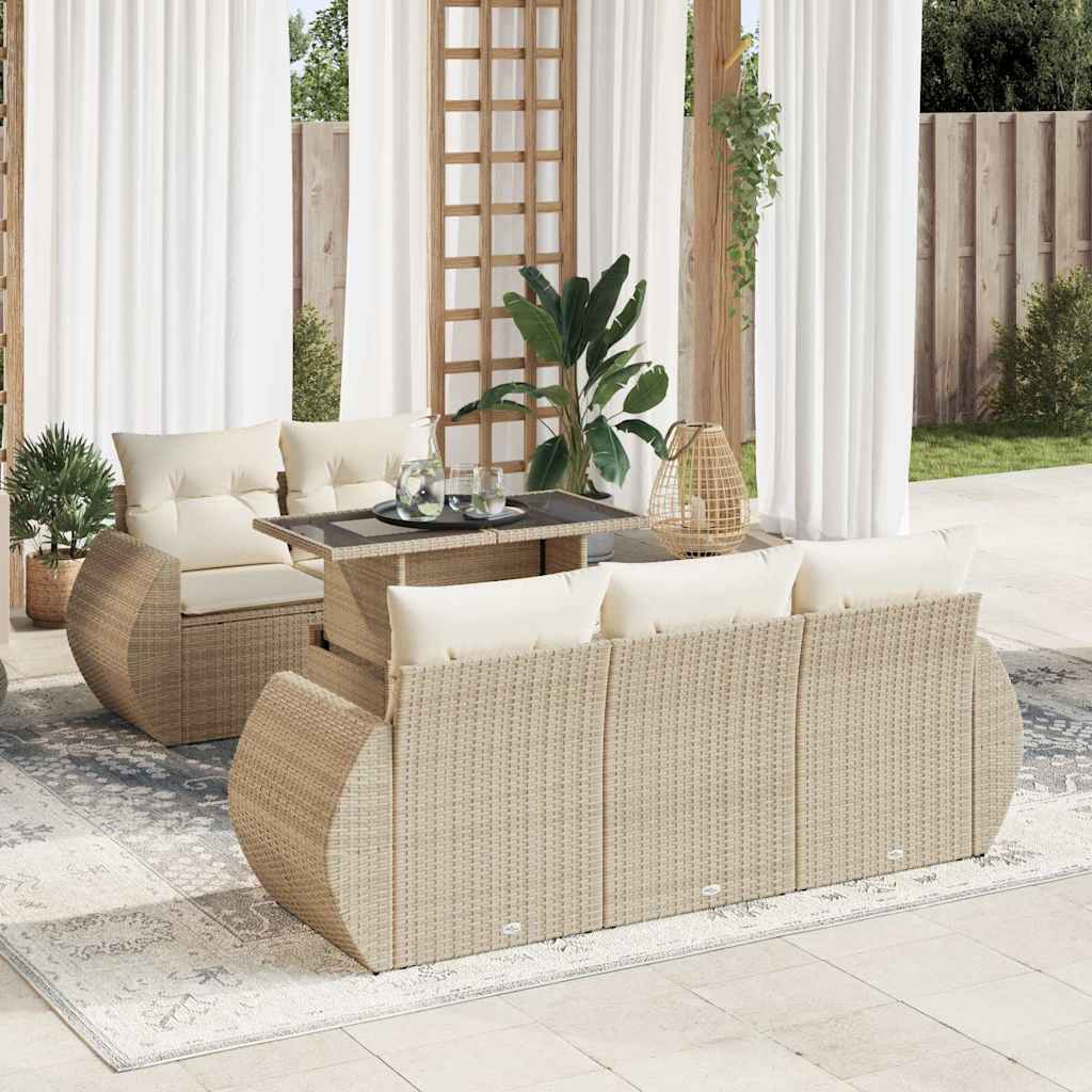 6-tlg. Garten-Sofagarnitur mit Kissen Schwarz Poly Rattan