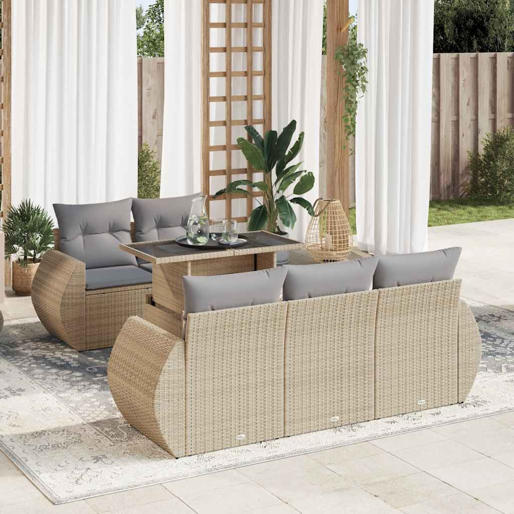 6-tlg. Garten-Sofagarnitur mit Kissen Schwarz Poly Rattan