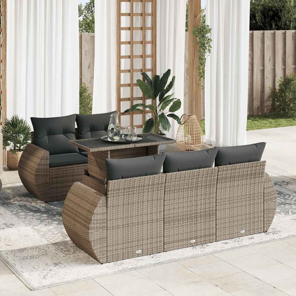 6-tlg. Garten-Sofagarnitur mit Kissen Schwarz Poly Rattan