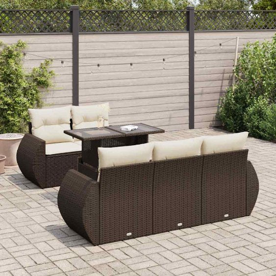 6-tlg. Garten-Sofagarnitur mit Kissen Schwarz Poly Rattan