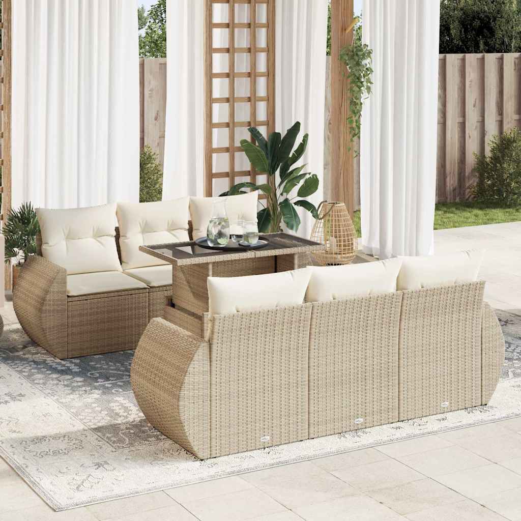 7-tlg. Garten-Sofagarnitur mit Kissen Schwarz Poly Rattan
