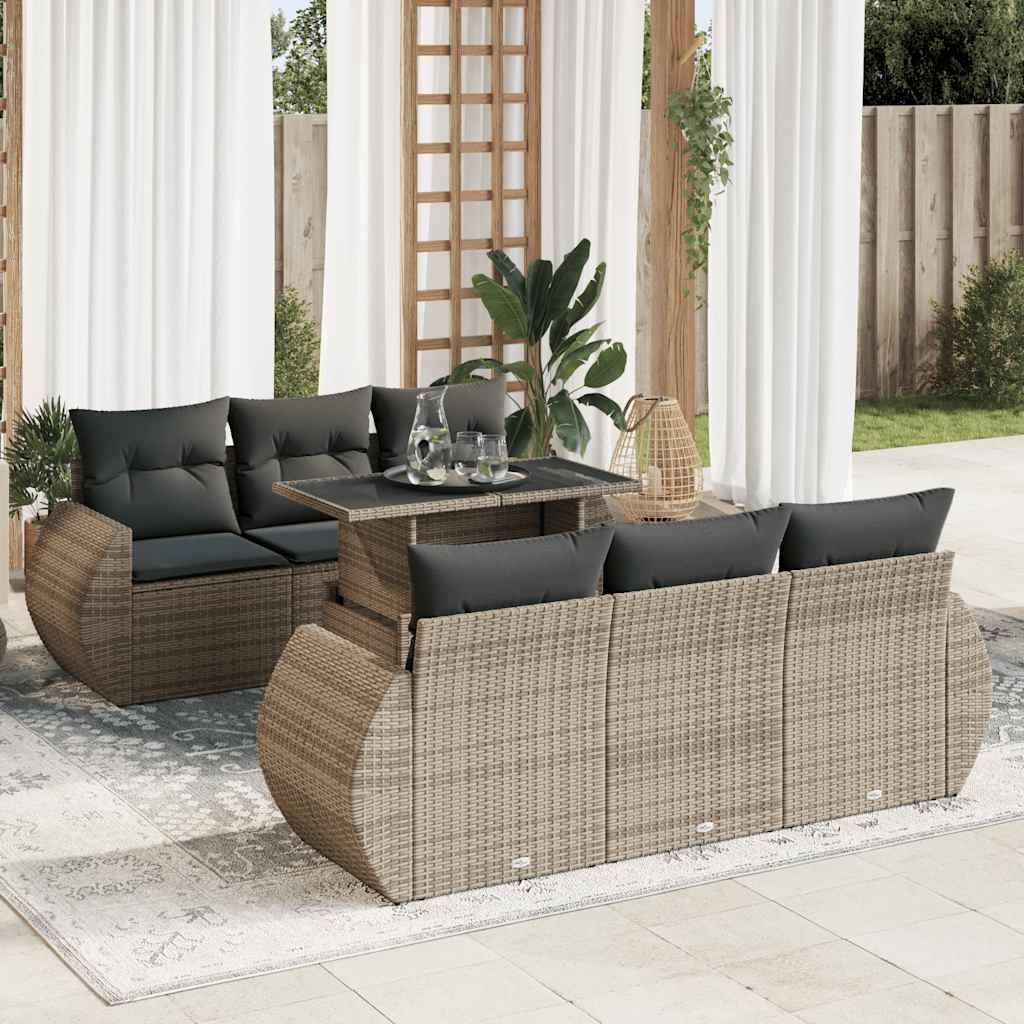 7-tlg. Garten-Sofagarnitur mit Kissen Schwarz Poly Rattan