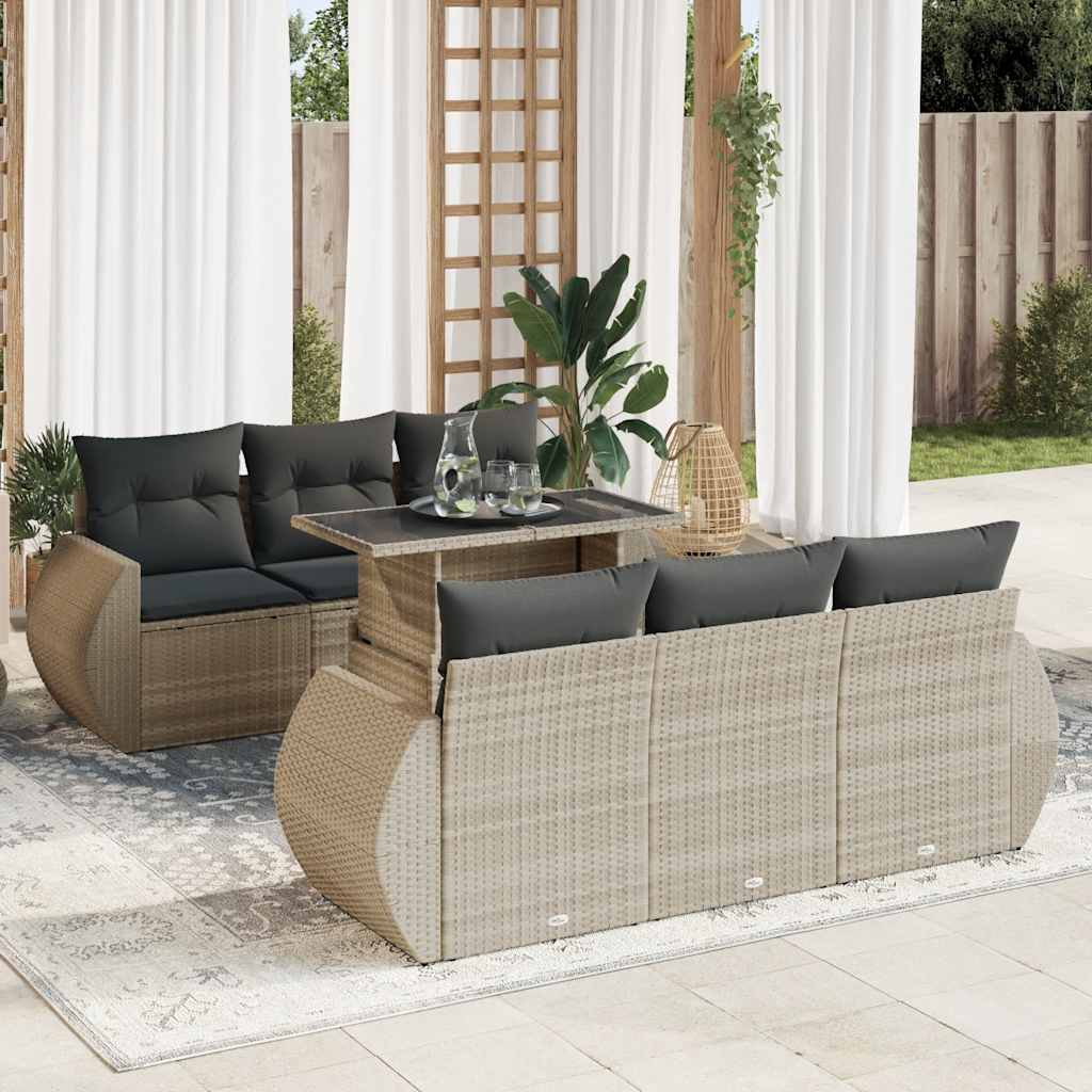 7-tlg. Garten-Sofagarnitur mit Kissen Schwarz Poly Rattan
