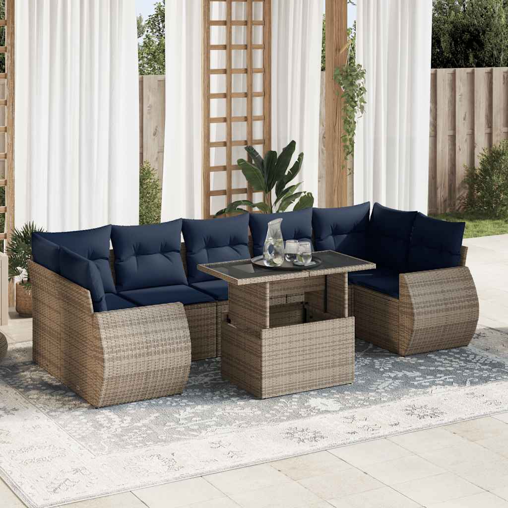 8-teiliges Gartensofa-Set mit Kissen, schwarzes Polyrattan