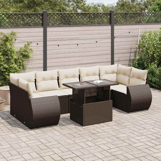 8-tlg. Garten-Sofagarnitur mit Kissen Schwarz Poly Rattan