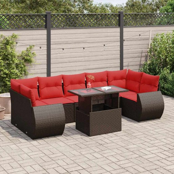 8-teiliges Gartensofa-Set mit Kissen, schwarzes Polyrattan