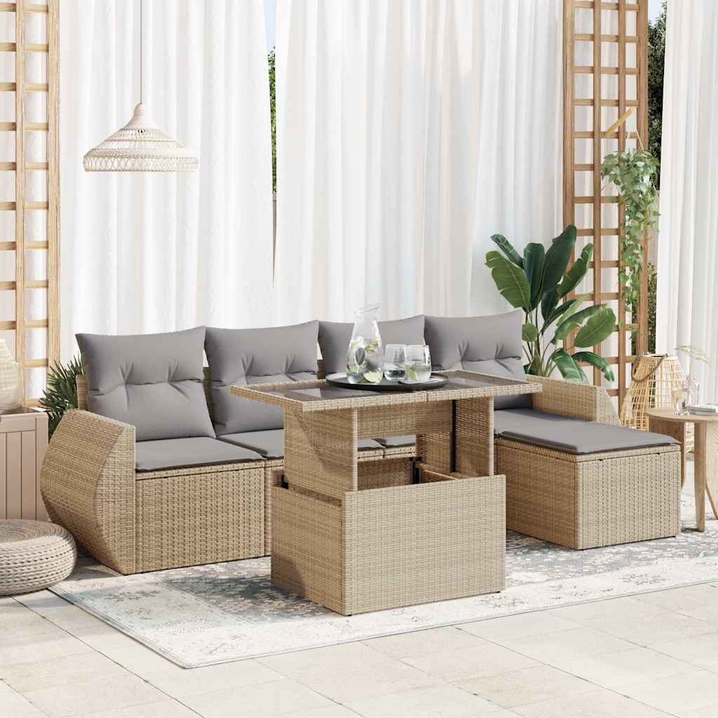 6-tlg. Garten-Sofagarnitur mit Kissen Schwarz Poly Rattan