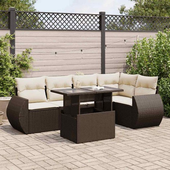 6-tlg. Garten-Sofagarnitur mit Kissen Schwarz Poly Rattan
