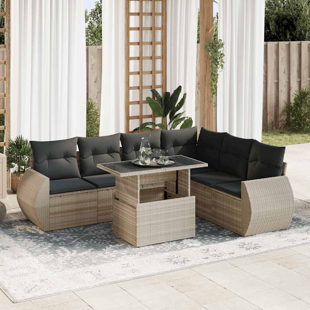 7-tlg. Garten-Sofagarnitur mit Kissen Schwarz Poly Rattan