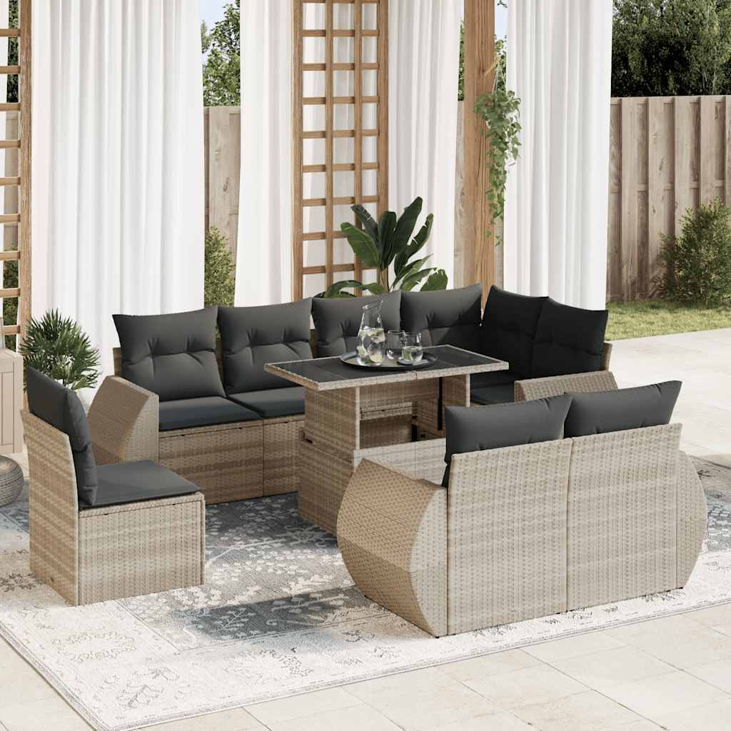 9-tlg. Garten-Sofagarnitur mit Kissen Schwarz Poly Rattan