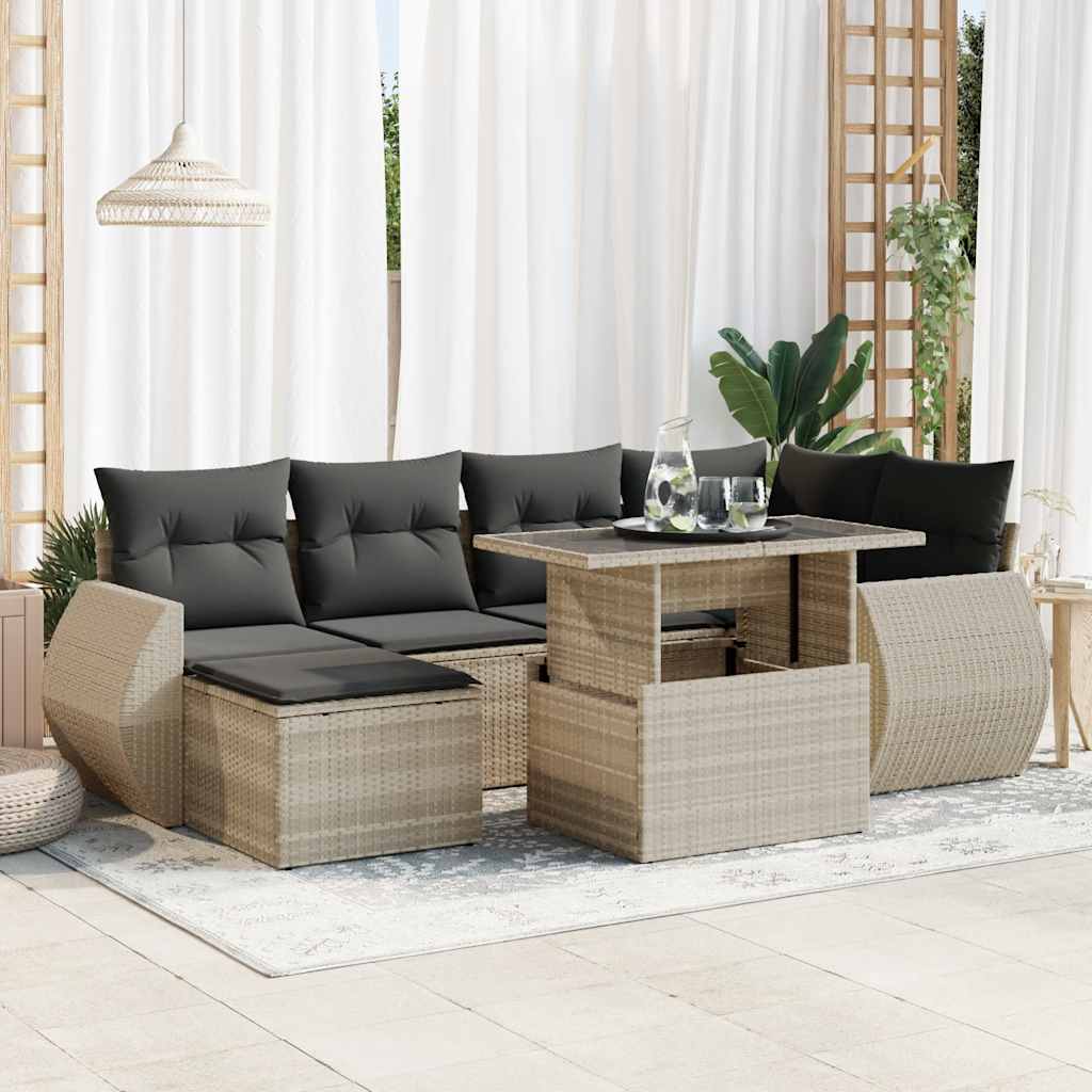 7-tlg. Garten-Sofagarnitur mit Kissen Schwarz Poly Rattan