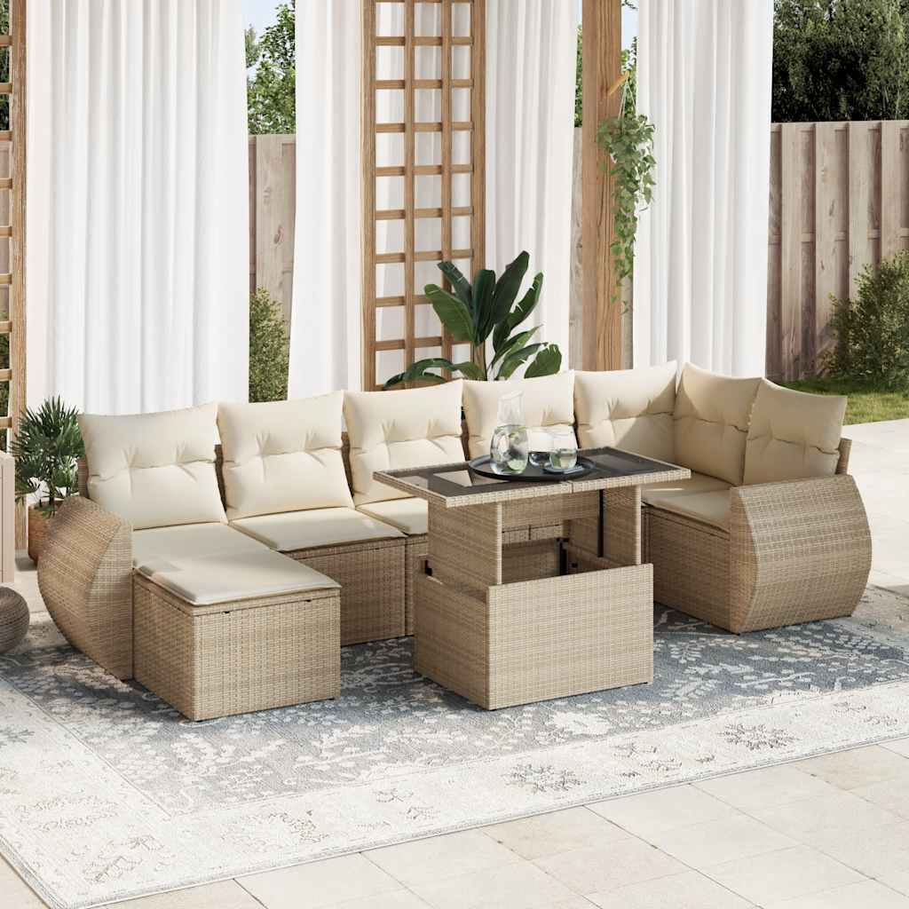 8-tlg. Garten-Sofagarnitur mit Kissen Schwarz Poly Rattan