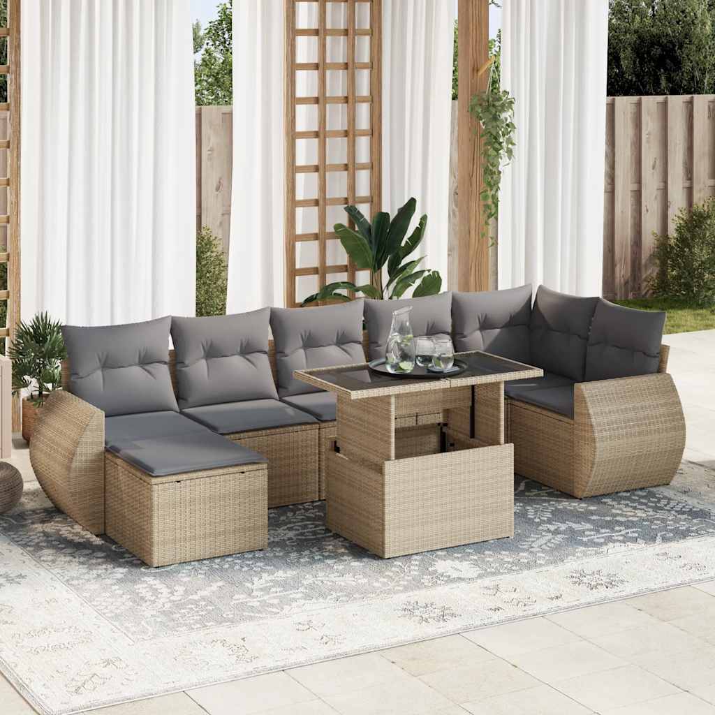 8-tlg. Garten-Sofagarnitur mit Kissen Schwarz Poly Rattan
