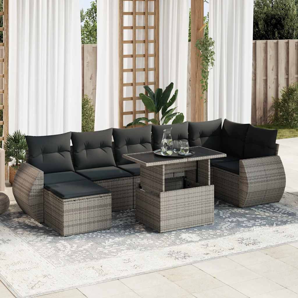 8-tlg. Garten-Sofagarnitur mit Kissen Schwarz Poly Rattan