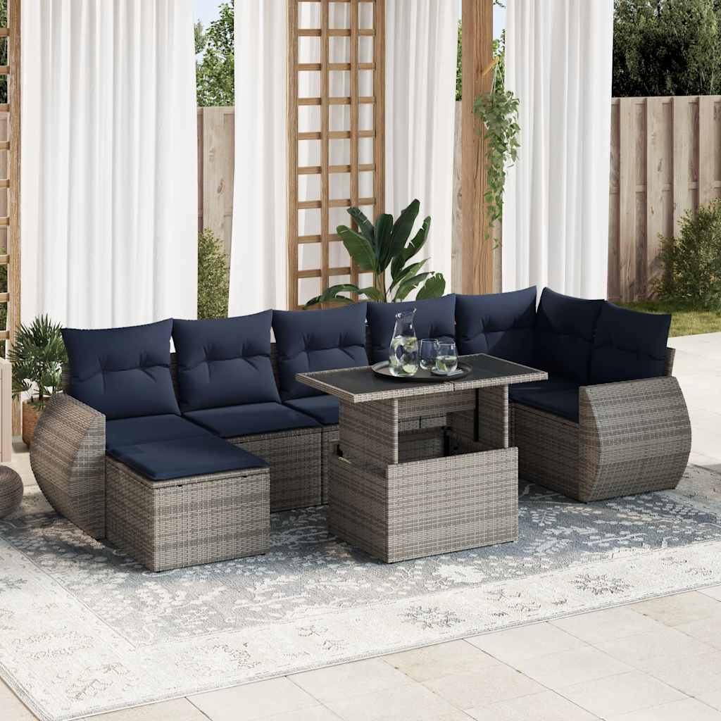 8-teiliges Gartensofa-Set mit Kissen, schwarzes Polyrattan