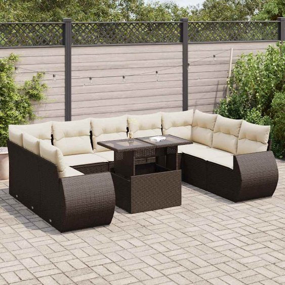 vidaXL 10-tlg. Garten-Sofagarnitur mit Kissen Schwarz Poly Rattan