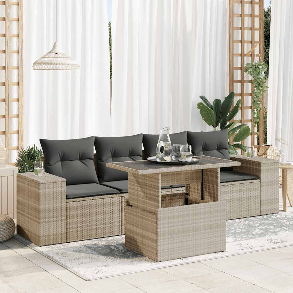 5-tlg. Garten-Sofagarnitur mit Kissen Schwarz Poly Rattan
