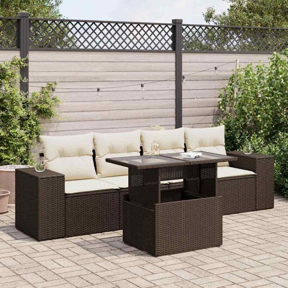 5-tlg. Garten-Sofagarnitur mit Kissen Schwarz Poly Rattan