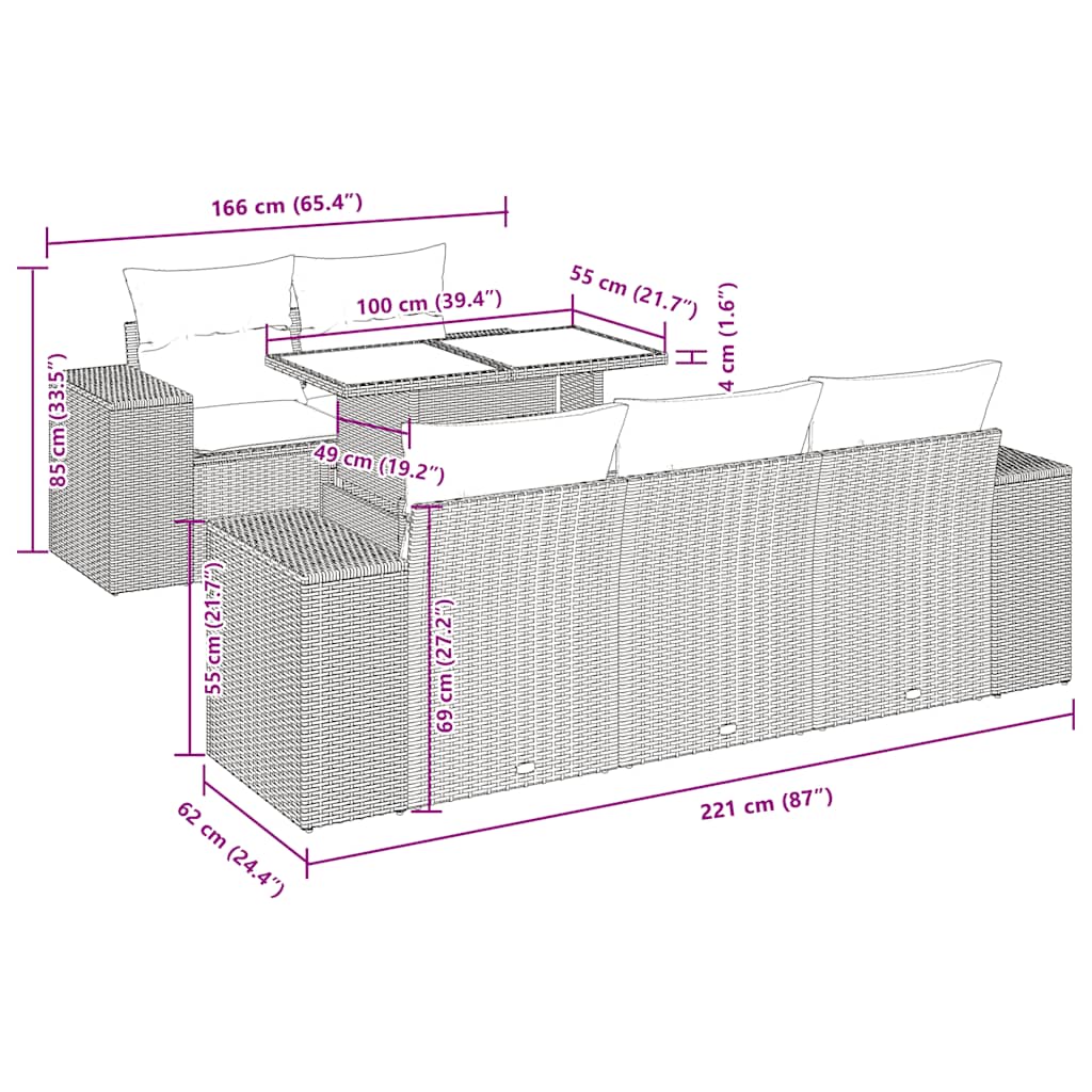 6-tlg. Garten-Sofagarnitur mit Kissen Schwarz Poly Rattan