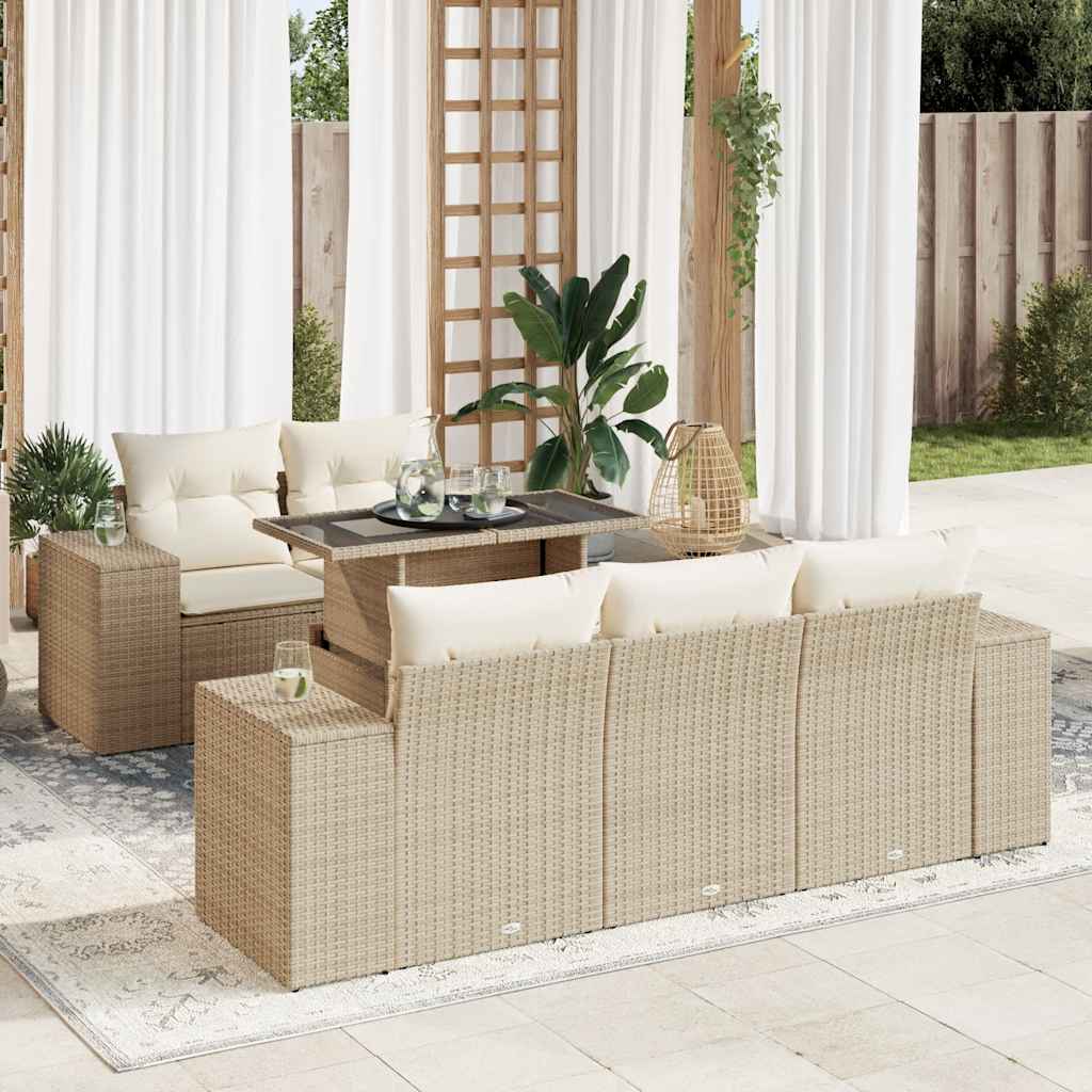 6-tlg. Garten-Sofagarnitur mit Kissen Schwarz Poly Rattan