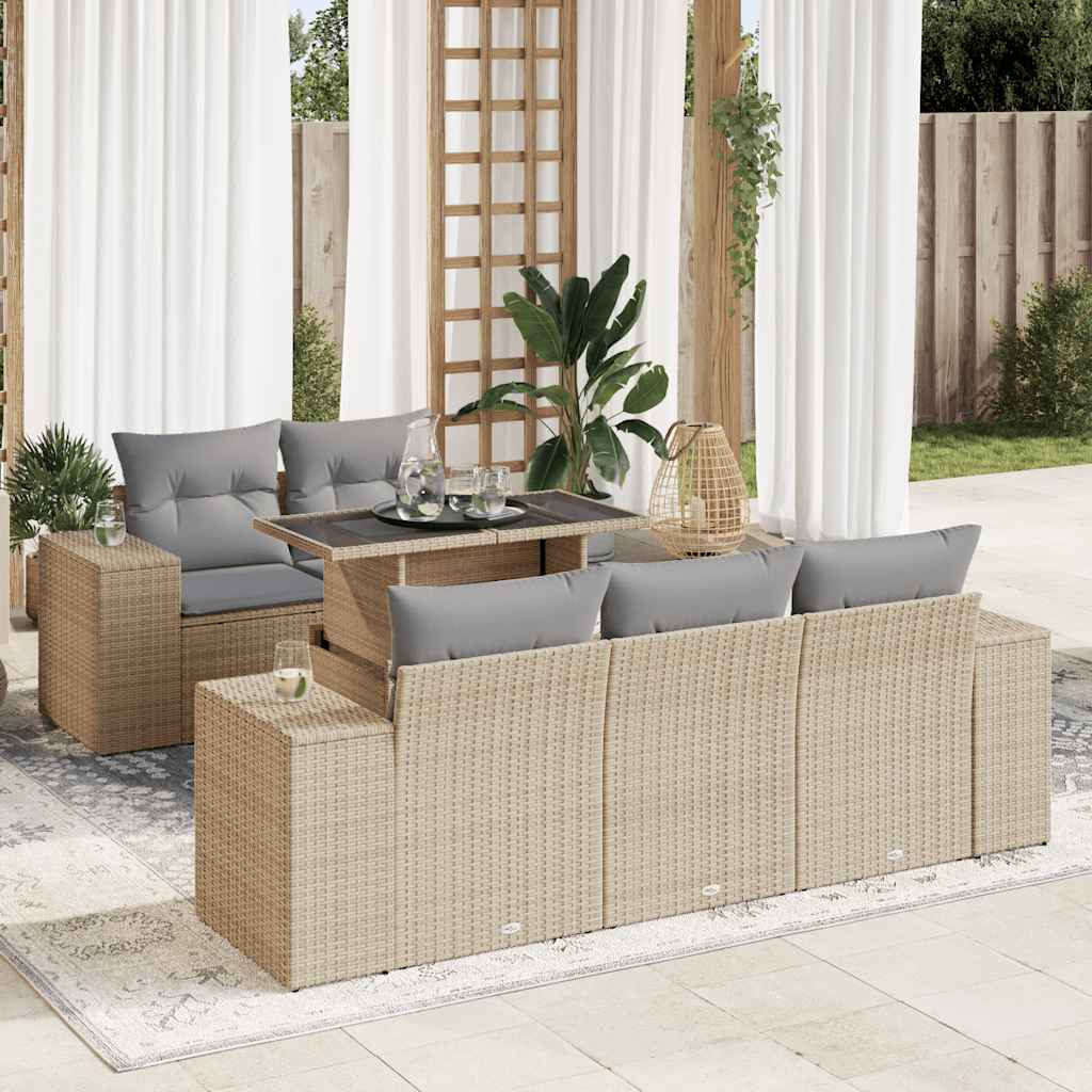 6-tlg. Garten-Sofagarnitur mit Kissen Schwarz Poly Rattan