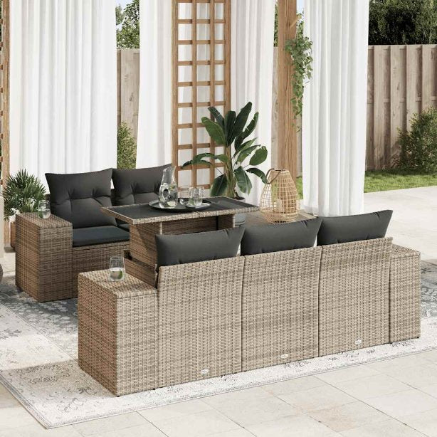 6-tlg. Garten-Sofagarnitur mit Kissen Schwarz Poly Rattan