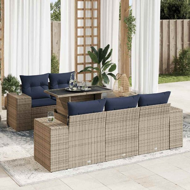 6-tlg. Garten-Sofagarnitur mit Kissen Schwarz Poly Rattan