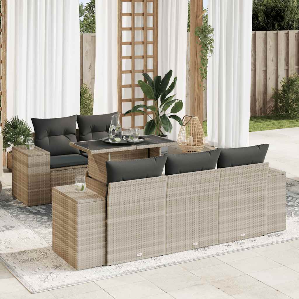 6-tlg. Garten-Sofagarnitur mit Kissen Schwarz Poly Rattan