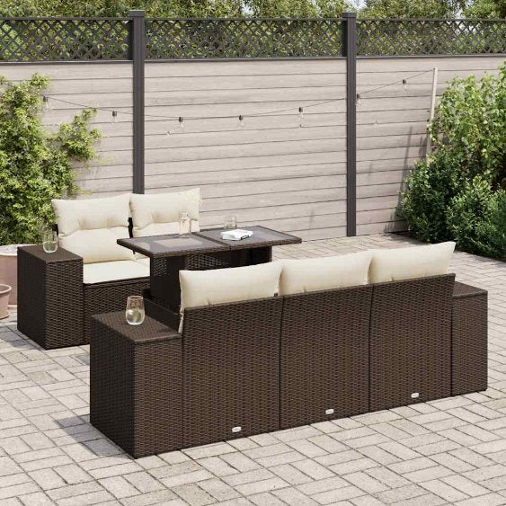 6-tlg. Garten-Sofagarnitur mit Kissen Schwarz Poly Rattan