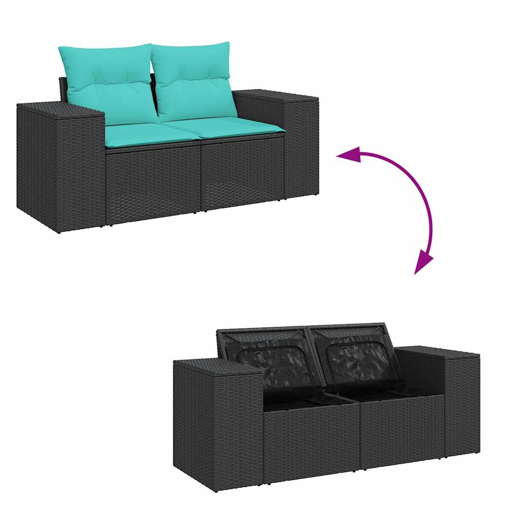 7-tlg. Garten-Sofagarnitur mit Kissen Schwarz Poly Rattan