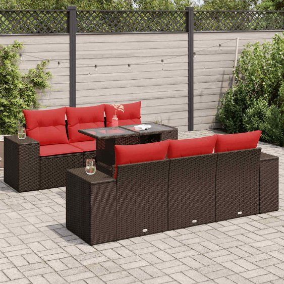 7-tlg. Garten-Sofagarnitur mit Kissen Schwarz Poly Rattan
