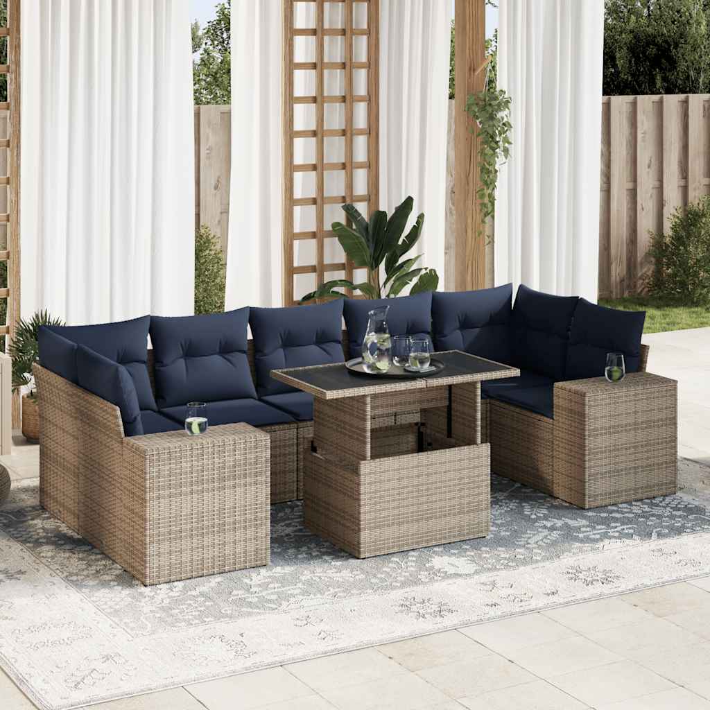 8-teiliges Gartensofa-Set mit Kissen, schwarzes Polyrattan