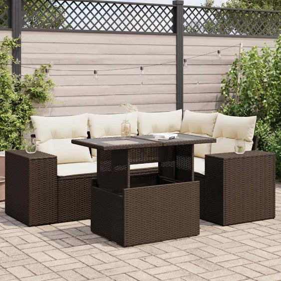 5-tlg. Garten-Sofagarnitur mit Kissen Schwarz Poly Rattan