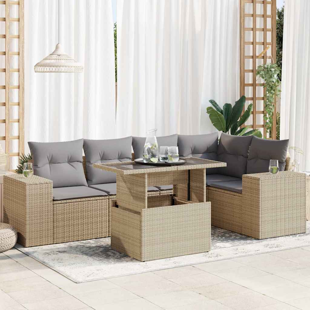 6-tlg. Garten-Sofagarnitur mit Kissen Schwarz Poly Rattan