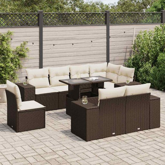9-tlg. Garten-Sofagarnitur mit Kissen Schwarz Poly Rattan