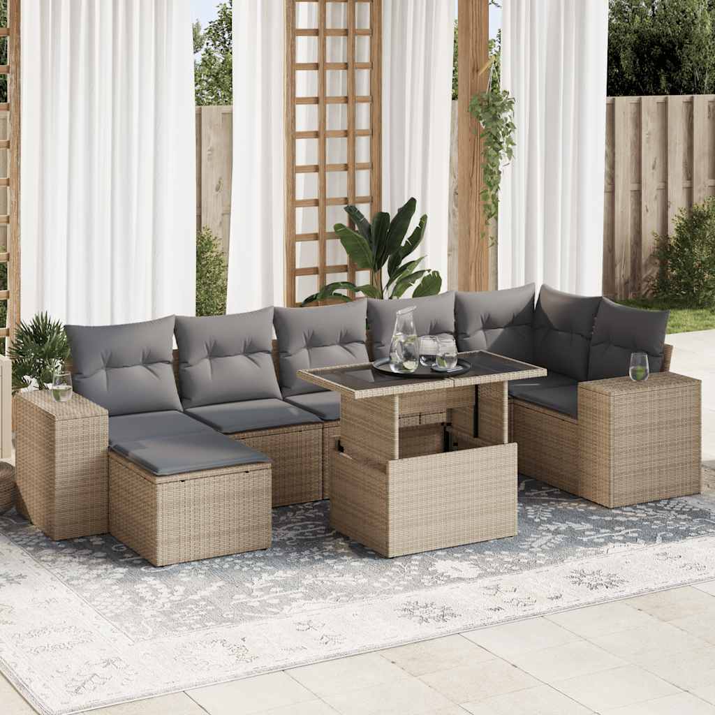 8-tlg. Garten-Sofagarnitur mit Kissen Schwarz Poly Rattan