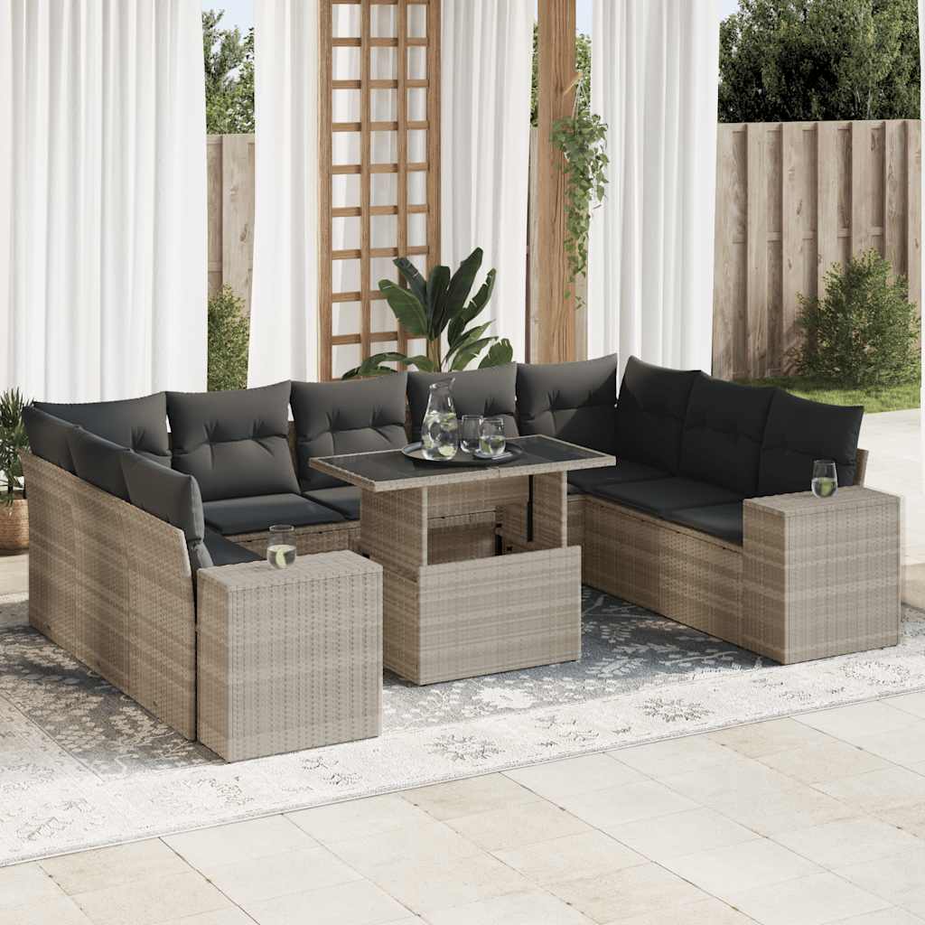 vidaXL 10-tlg. Garten-Sofagarnitur mit Kissen Schwarz Poly Rattan